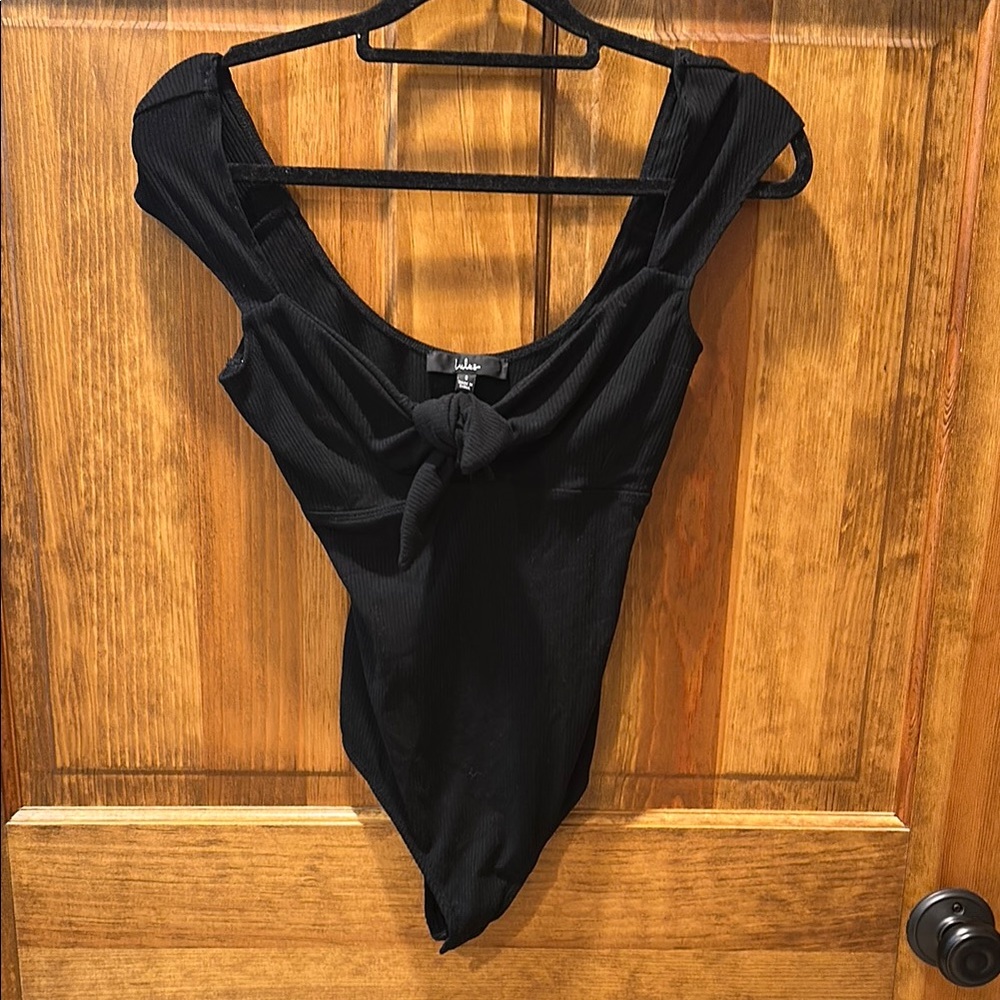 Lulu's Black Ribbed Knot Bodysuit